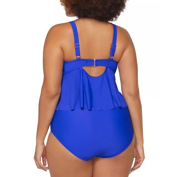 Raisins Curve Women Blue Topanga Crop Ruffle Swim Tankini Top Plus Size 20W - Picture 2 of 2